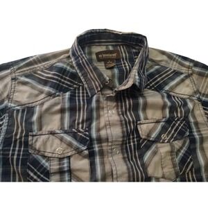 No‎ Boundaries Western Shirt Blue Plaid Snap Button Up Long Sleeve Mens Medium